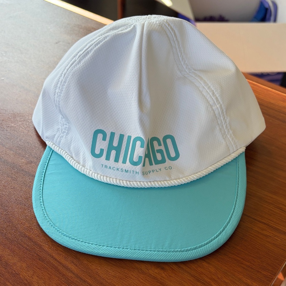 Tracksmith White and Blue Chicago Hat